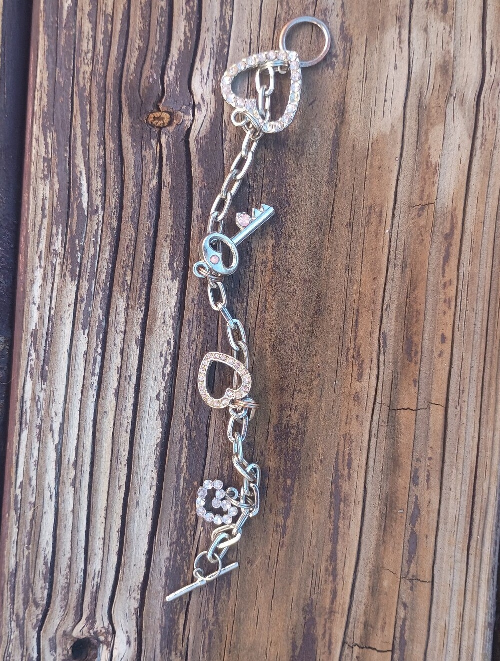 Silver Heart and Key Charm Bracelet - Sparkling Heart Charm